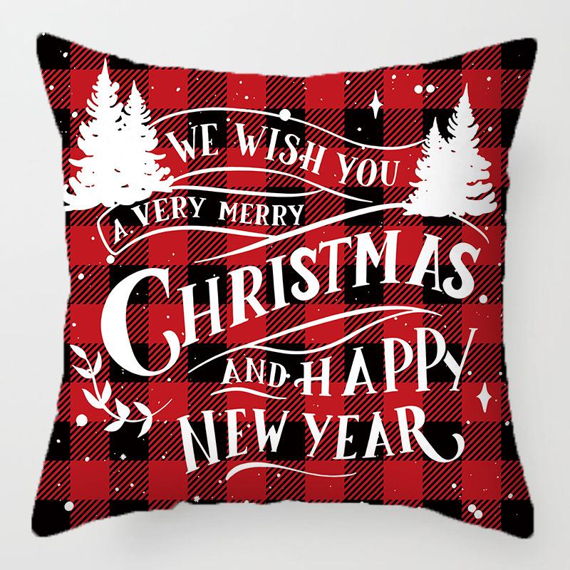 Christmas red and black plaid pillow cover printed cushion cover living room sofa decoration festive letters elk snowflake model