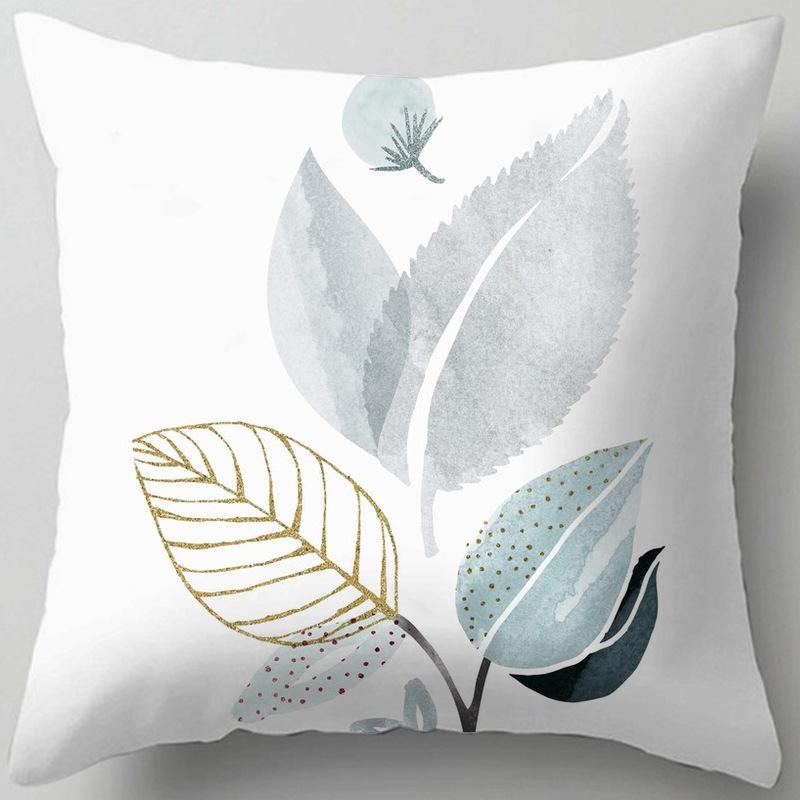 Blue Flower and Leaf Pattern Nordic Style Living Room Sofa Office Cushion Cover Home Decor Waist Pillow