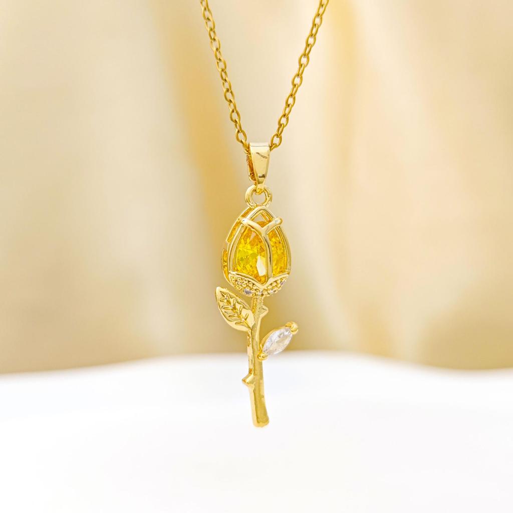 Tulip Zircon Pendant Necklace - Versatile, Non-fading Titanium Steel Women's Accessory