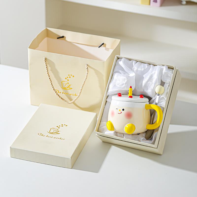 Creative Cartoon Cake Cup Birthday Gift Souvenir Ceramic Cup Cute Good Looking Water Cup with Lid Mug