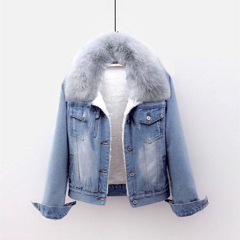 Women's Winter Warm Denim Jacket Casual Short Jacket Lined Padded Jacket
