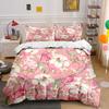 Blühende Blumen auf rosa Hintergrund Bettbezug-Set mit 3D-Druckdesign Weiches Polyester-Bettwäsche-Set Ganzjahreskomfort