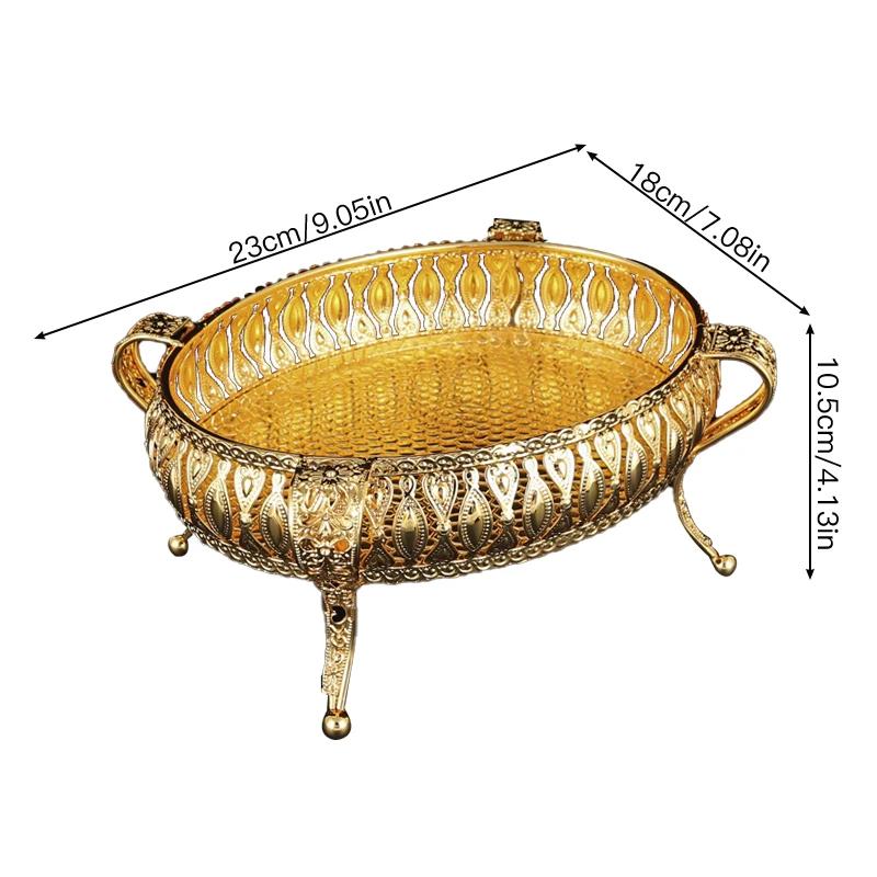 A metal fruit basket, European style large food, snacks, candy storage tray, exquisite craft tableware.