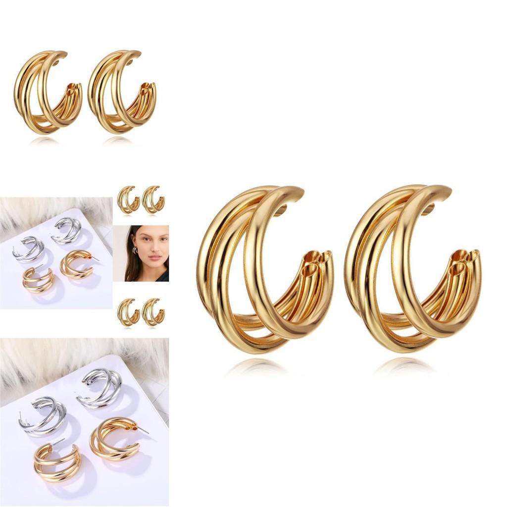 Minimalist Multi-circle Earrings For Women Gold And Silver Fashion Jewelry