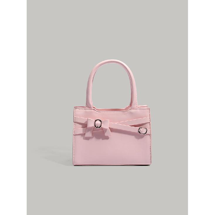 Energetic Girl Bowknot Decorated Niche Solid Color Simple Stylish High-End Handheld Shoulder Crossbody Small Square Bag Trendy