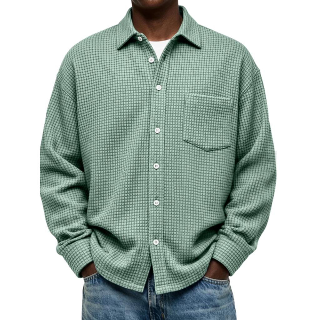 Single Breasted Vintage Long Sleeve Shirt Men Loose Solid Color Spring Autumn Men's Casual Pocket Shirt