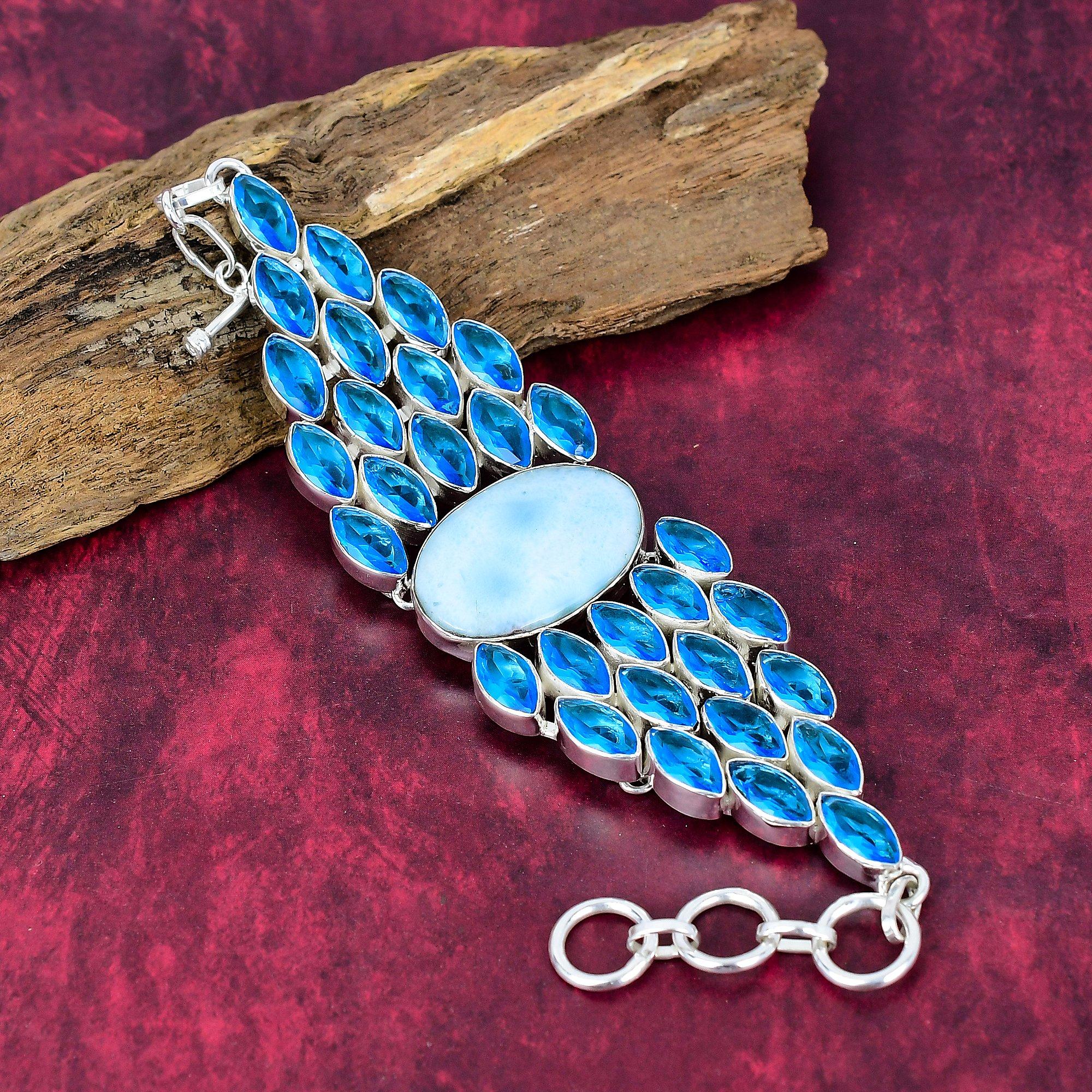 

Ларимар, Ювелирные изделия с драгоценными камнями Голубой топаз, Браслет ручной работы с регулируемым размером, Браслет из стерлингового серебра 925 пробы для свадебного подарка Adjustable With 8 Inches синий