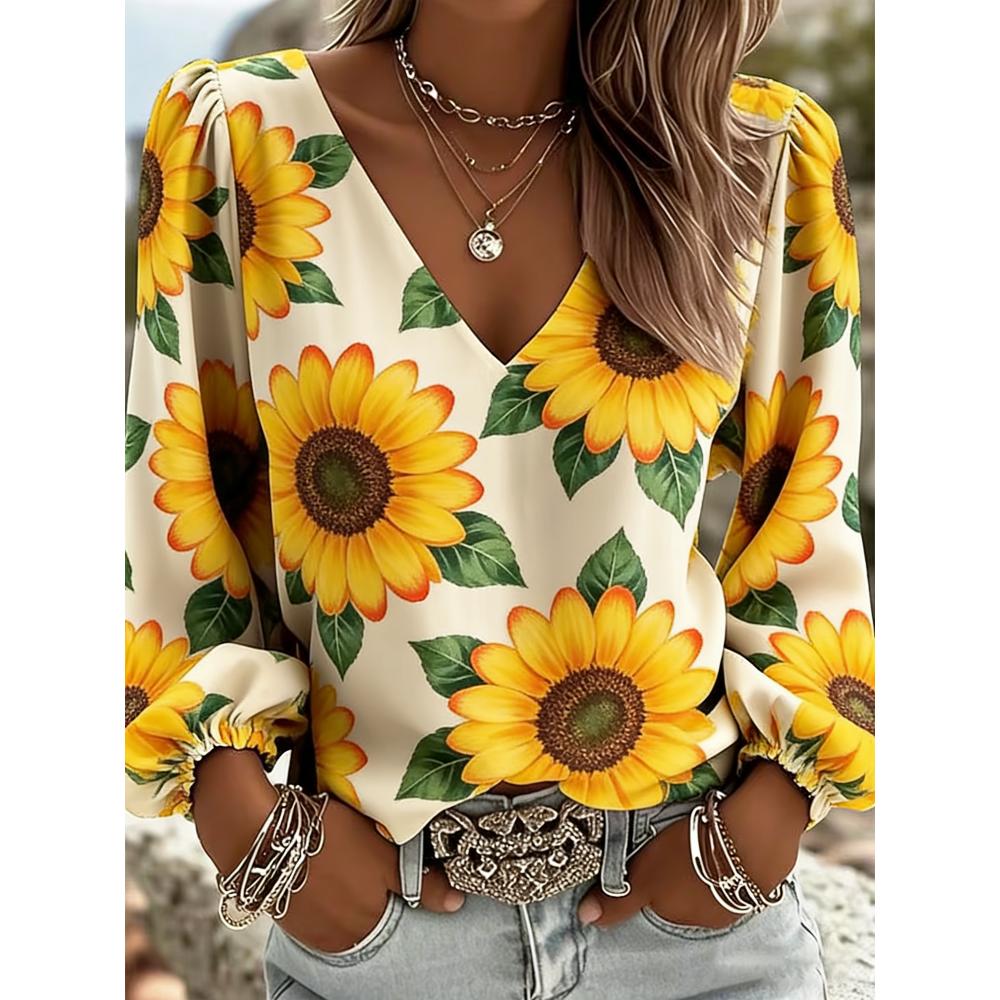 

Ladies loose belted sleeve printed shirt, perfect gift for festivals, fashionable women s clothing, suitable for outdoor gatherings XXL