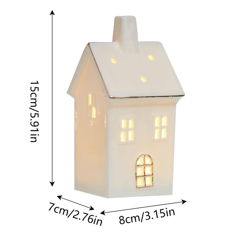 Keramisk Julelandsby Hus Ornament LED Opplyst Juletrehytte Skrivebord Hjem Pynt Julelampe Romdekor