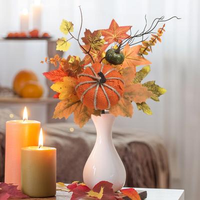 1Pcs Pumpkin Branches Pumpkin Maple Leaf Decor Home DIY Crafts Harvest Autumn Decoration Artificial Maple Leaf Halloween Decor