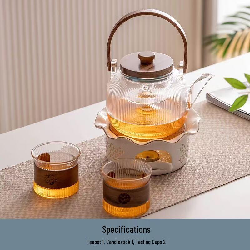 DH Japanese Glass Warming Teapot Set with 2 Cups