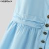 INCERUN Men Stand Neck Sleeveless Buttons Side Splits Irregular Tank Tops