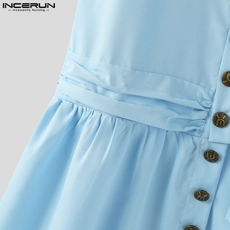 INCERUN Men Stand Neck Sleeveless Buttons Side Splits Irregular Tank Tops