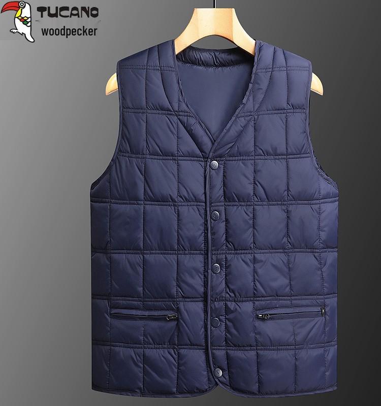 Men's Woodpecker V-neck Winter Vest – Warm, Thick, Casual Wear for Middle-aged and Elderly