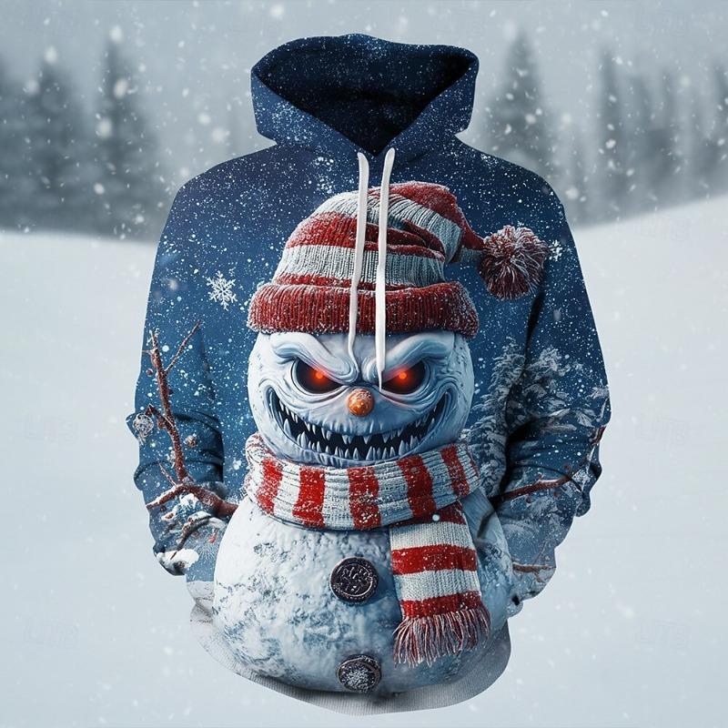 2025 Christmas Men's Snowman Hoodie Sweatshirt Cute Crew Neck Hooded Home Party Gift Drawstring Fall Winter Designer