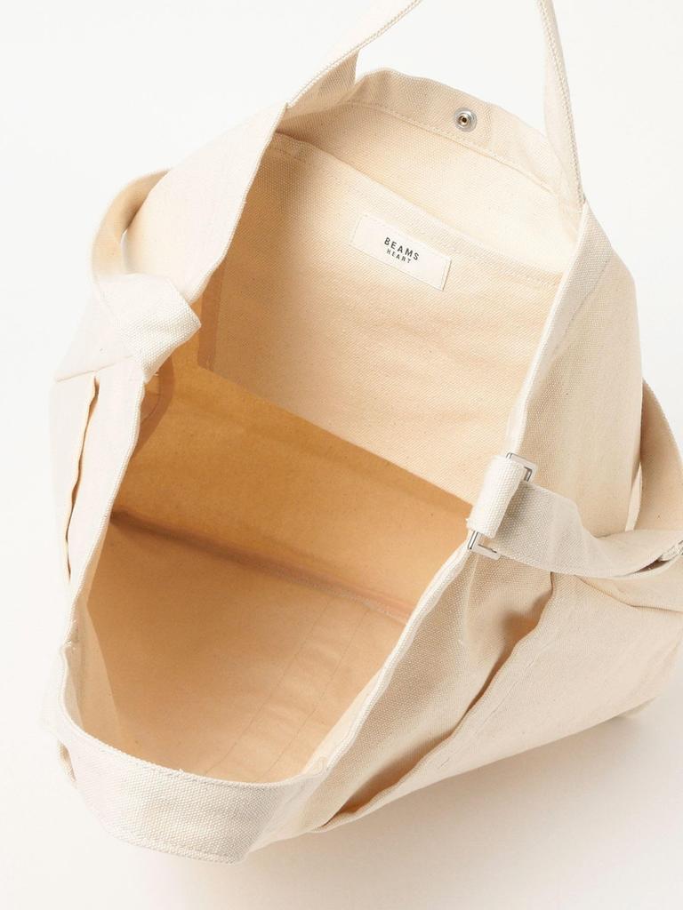 Beams Heart Canvas Bag, Smile Embroidered Logo, Women's, Natural, One Size