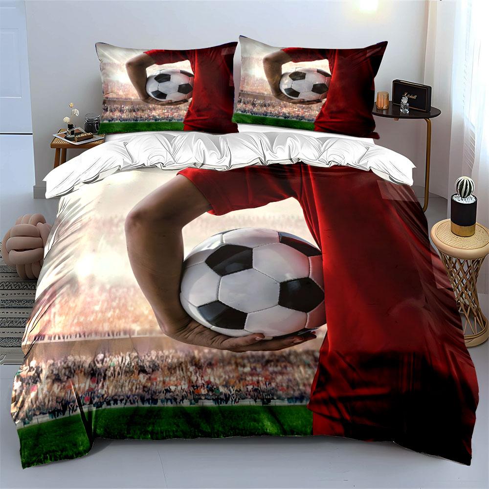 3pcs Soccer player holding ball Print Bedding Set 1 Duvet Cover 2 Pillowcases for Adult and Children Luxury Gift Full Size