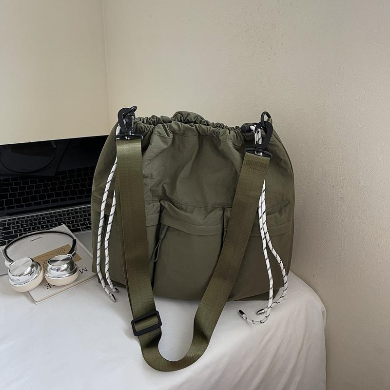 Large Capacity Drawstring Bag Women's Tote Bag Solid Color Shoulder Bag