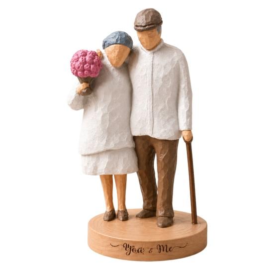 3D Printed Elderly Couple Figurines Old Couples Ornament with Wood Carving Texture Romantic