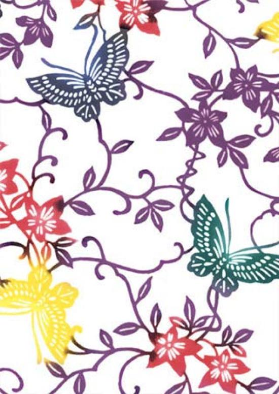 Todaya Shoten Tenugui Hand with Butterfly and Tessen Niwa-zome (Japanese Towel) (930cm)