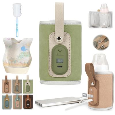 Tragbarer Babyflaschenwärmer, 7 Stufen Temperatureinstellung, Tassenheiztasche mit LED-Anzeige, Wiederaufladbare Flaschenwärmer-Hülle