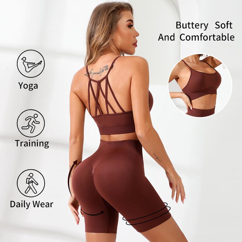 

Бесшовный комплект для йоги, женская спортивная одежда для спортзала, спортивный бюстгальтер на бретельках, летняя одежда для бега и тренировок