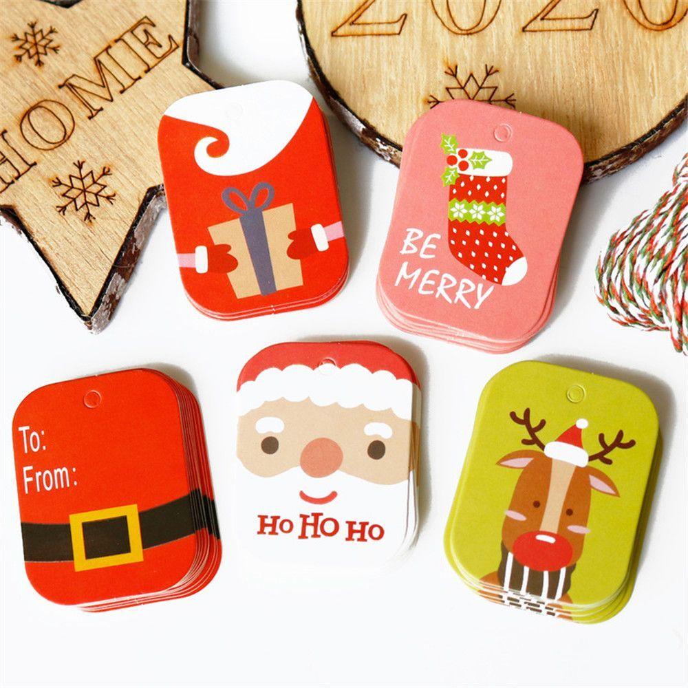 48/50pcs Party Cards Xmas Decoration Wrapping Supplies Christmas Labels Hang Tags Kraft Tag Gift Wrapping
