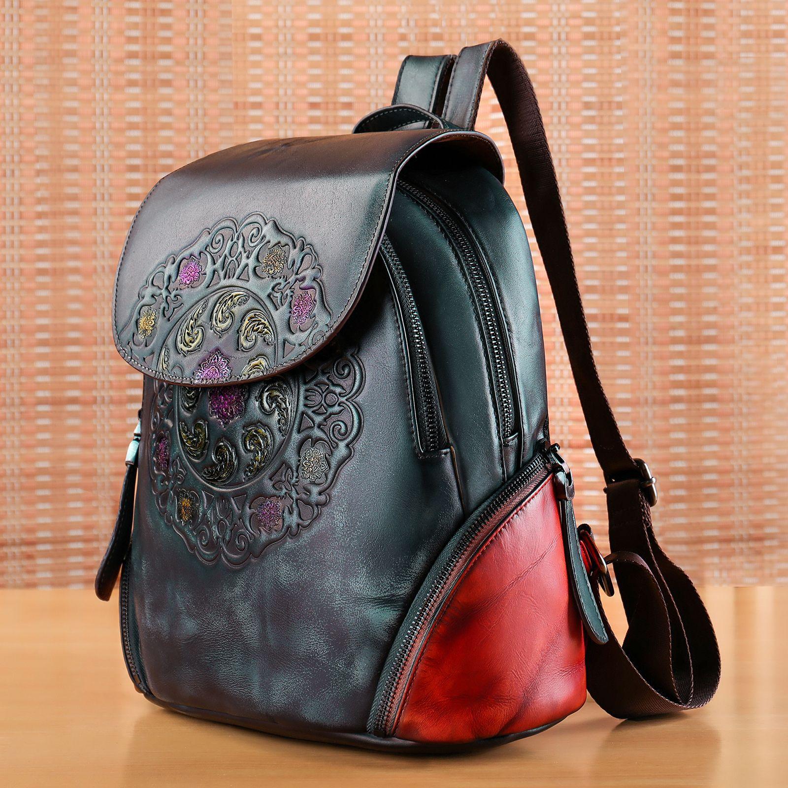 

New Women s Bag, Genuine Leather Backpack, Ethnic Style Retro Handmade Polished Top Layer Cowhide Backpack сірий колір
