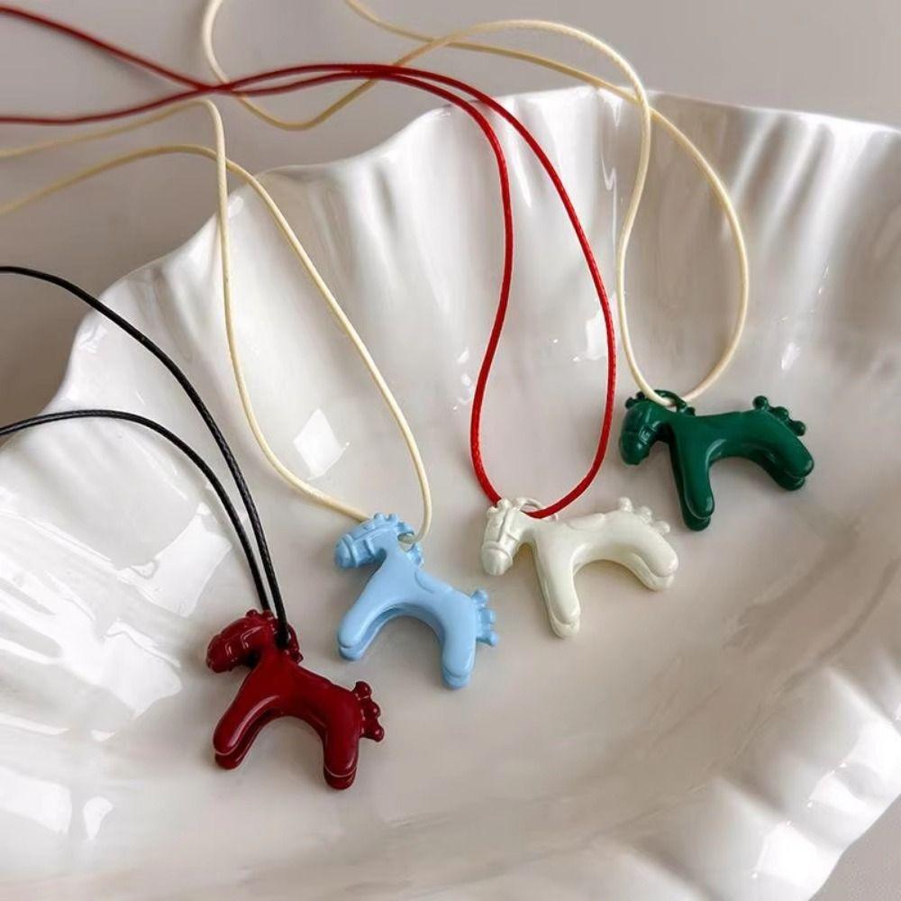 Enamel Drip Glaze Colorful Horse Pendant Necklace Dopamine Necklace Gift Giving