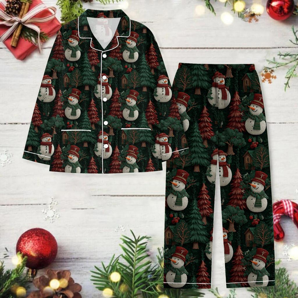 Ladies' Christmas Printed Long Sleeved Long Pants Casual Home Set