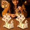 Wooden Material Wooden Candle Holder Shadow Projection Design Halloween Candlestick  Indoor Decor