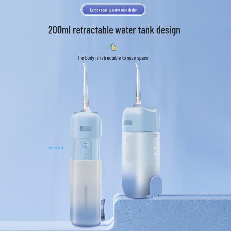 Portable Electric Ultrasonic Water Flosser with Telescopic Tank - Waterproof Oral Cleaner and Tartar Remover