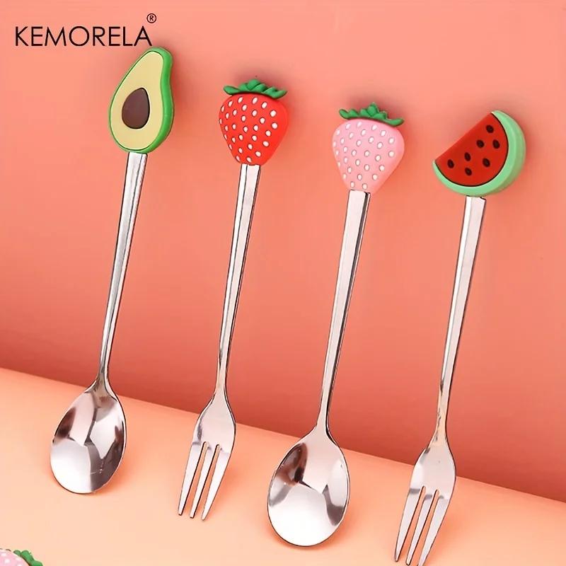 4-Piece Stainless Steel Set Teaspoon Fruit Fork Coffee Spoon Stainless Steel Dessert Spoon Suitable For Home Restaurant Bar