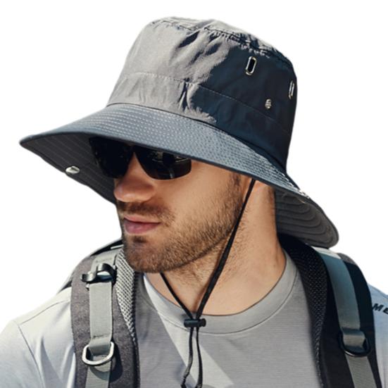 Chapeau de soleil d'été pour hommes, sangle coupe-vent, large bord, Protection solaire Anti-UV, pliable, Portable, jardinage, pêche, voyage, chapeau de pêcheur en plein air