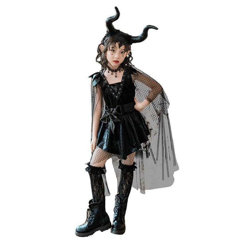 Halloween Child Witch Costume For Kids Children Halloween Cosplay Dress With Lace And Butterfly Bow
