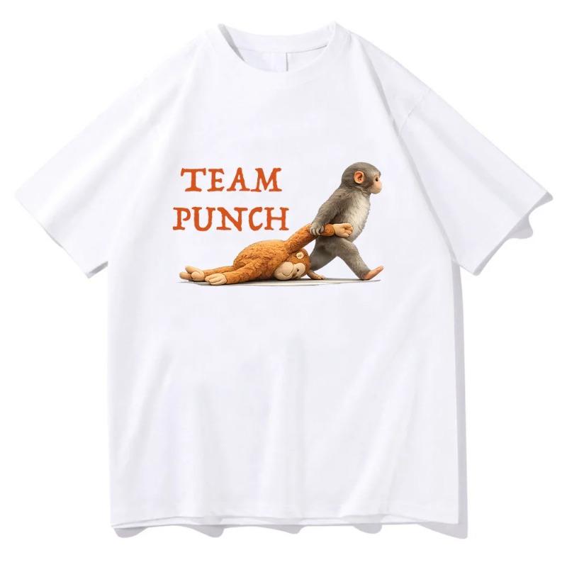 Monkey Punch Graphic T Shirts  Baby Monkey Holding Plush Toy Clothing Animal Lover Gift Cotton Tee Cute Cozy Unisex T-shirts Y2K