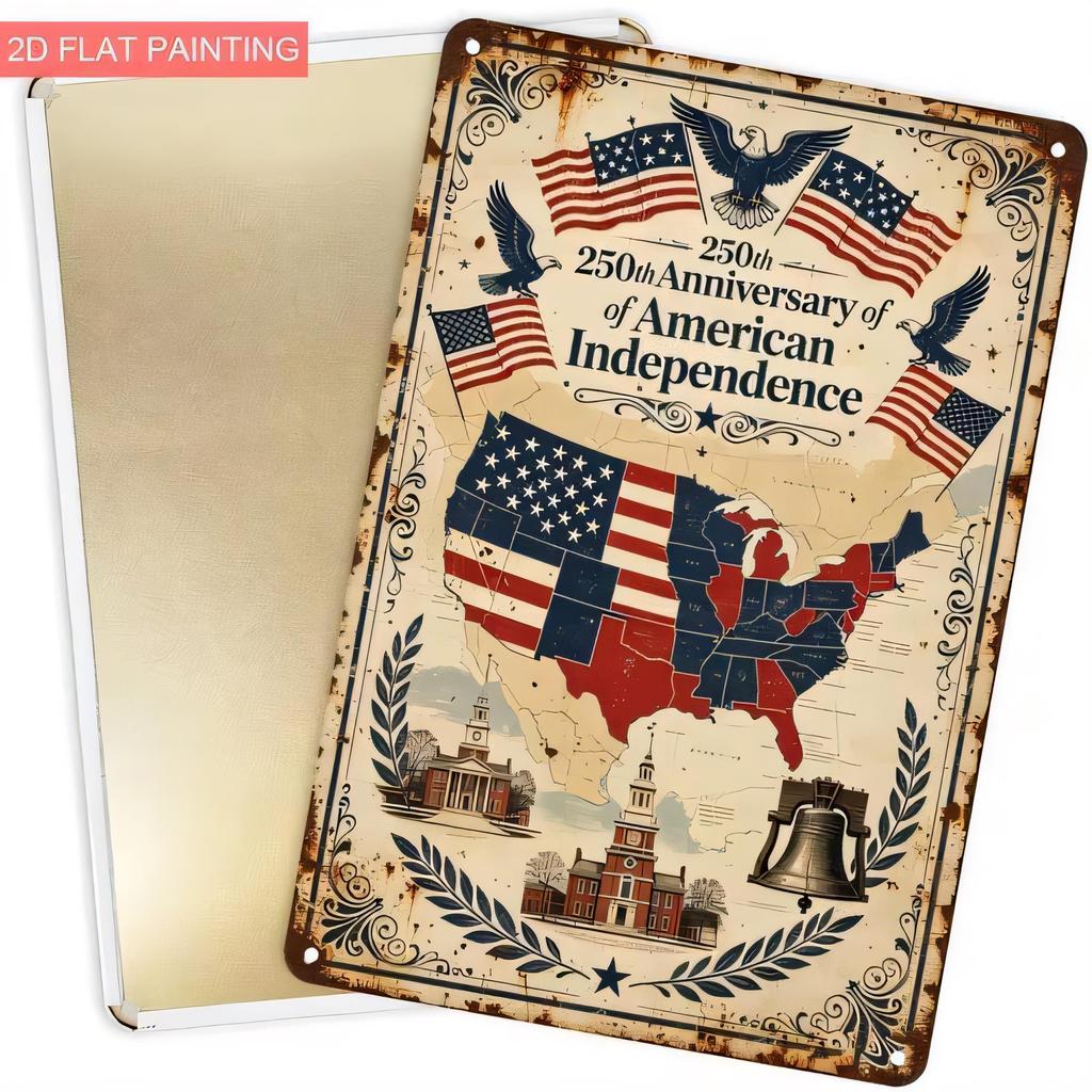 Tin Sign th Anniversary of American Independence Metal Poster Vintage Retro Wall Decor for Home Bar Pub Garage Kitchen USA Fl