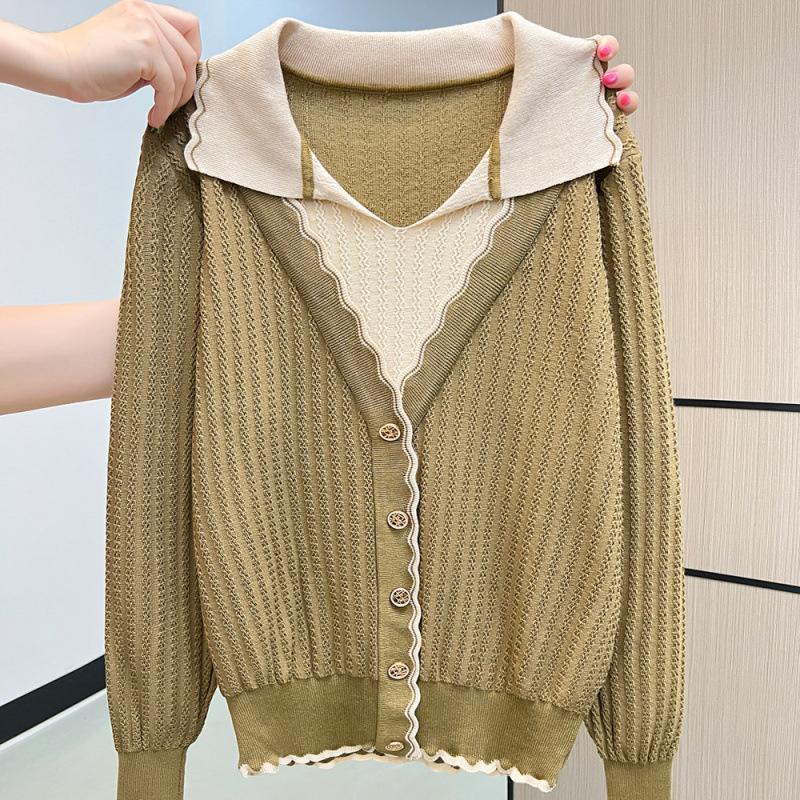 New autumn and winter two-piece color-matching lapel women's knitted top
