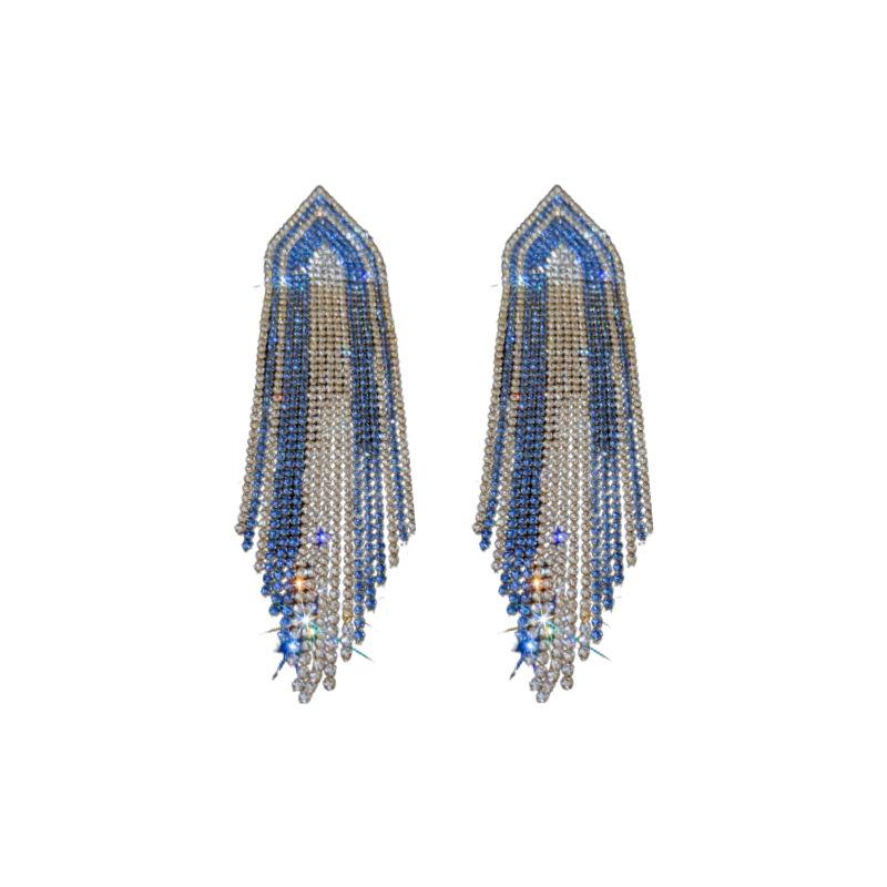 

Модные серьги-капли синего и серебряного цвета с блестящим цирконием, длинные серьги с кисточками для женщин, эффектные ювелирные изделия, подарок LXY