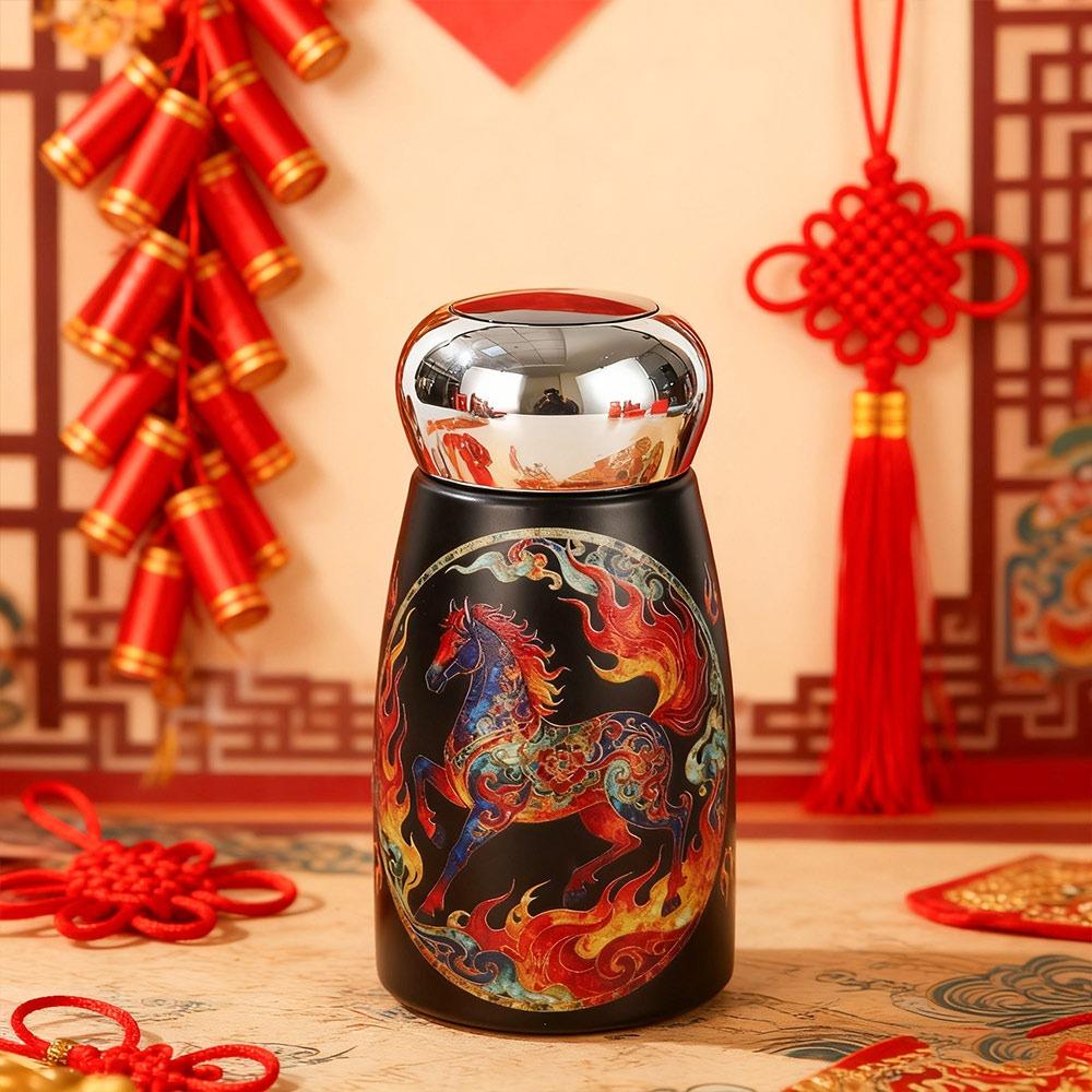 304 Stainless Steel Horse Year Insulated Cup 230ml Leak-Proof Coffee Mug Chinese Style Temperature Display Thermal Water Bottle