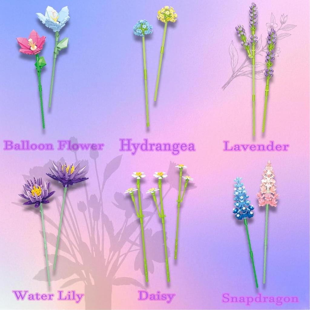 Pink Flower Bouquet Building Sets for Adults Women, Compatible with Botanical Collection, 13 Flowers, Unique Home Decor Gifts for Valentine‘s Day,