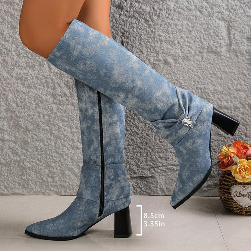 Móda Móda Super Vysoké Podpatky Dámské 2025 Vintage Špičatá Špička Černé Modré Poloviční Kozačky Žena Kamínky Detor Botas Lady