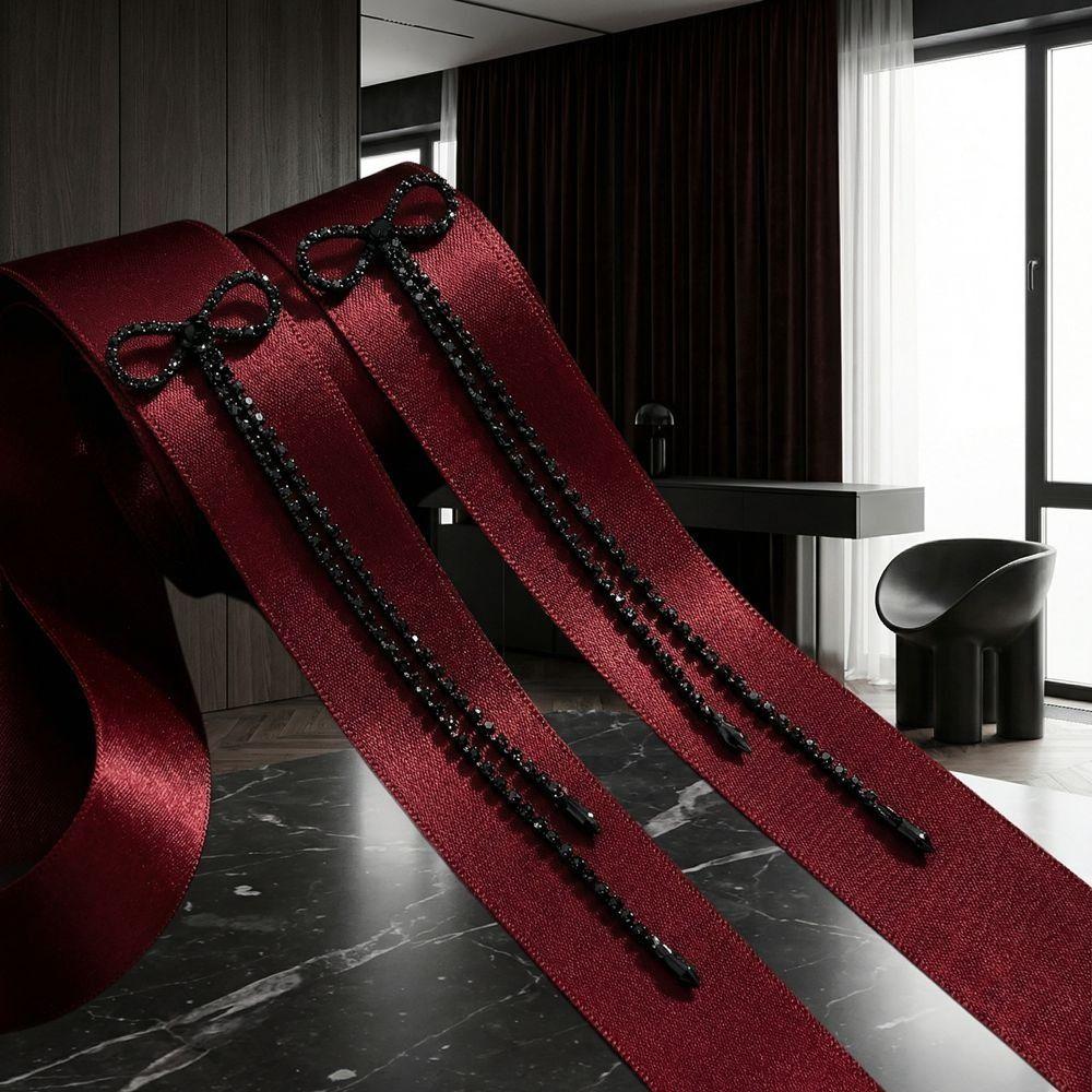 Black Bowknot Pendant Earrings Rhinestone Statement Drop Earrings Long Tassel Earrings Proms