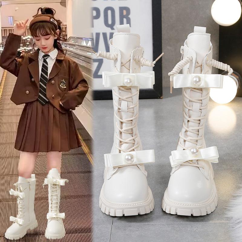 Girls Leather Boots Medium and High Boots Autumn and Winter New Children's Boots Knight Boots Fashion Baby Leather Boots