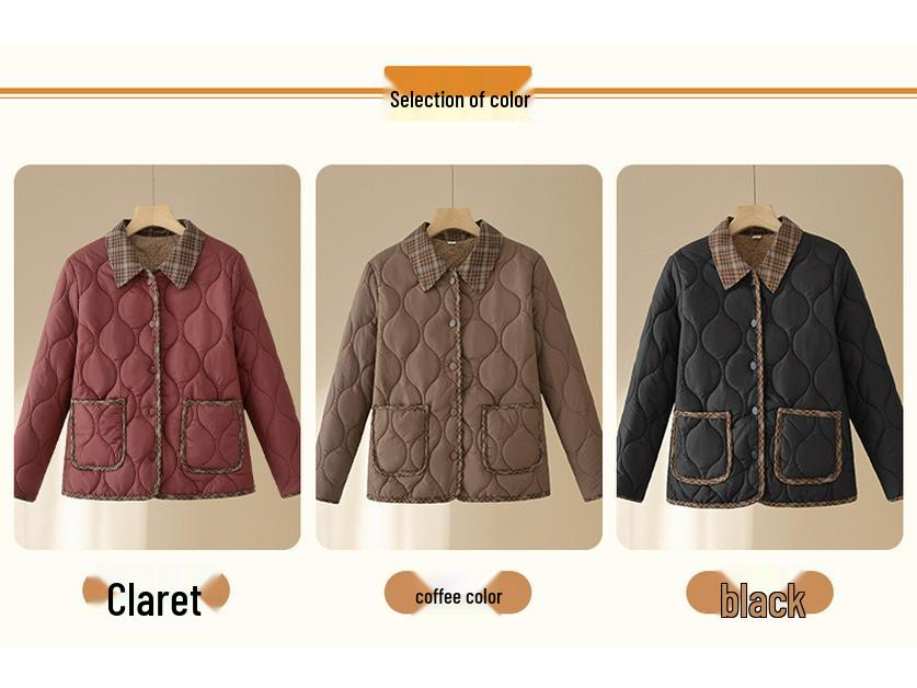 Stylish Velvet-Lined Cotton Jacket for Middle-Aged & Elderly Women - 2025 Autumn/Winter Collection