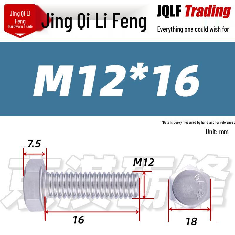 201 Stainless Steel Hex Head Full Thread Bolt: Wear & Corrosion Resistant, M4-M14 for Aerospace Machinery