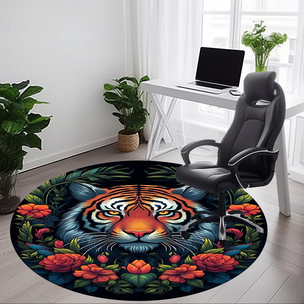 1PC Tiger Floral Design Chair Carpet for Office, Indoor Non-Slip Washable Carpet, Soft Comfortable Mat For Office Room Yy250930234