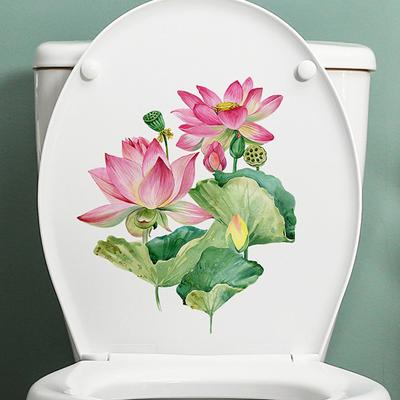 Adesivo da Toilette Fiore di Loto Rimovibile Autoadesivo Impermeabile PVC Soggiorno Bagno Parete