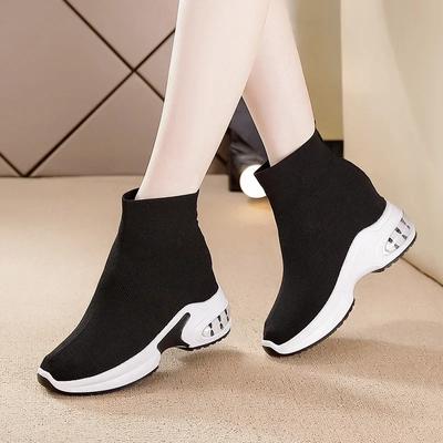 Women's Elastic High-Top Thick-Soled Round Toe Platform Sneakers with Height-Increasing Socks 2024