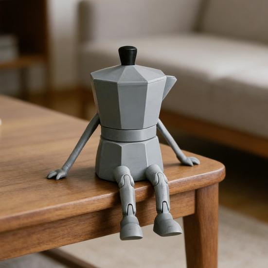 3D Printed Coffee Corner Figurine Moka Pot/Mug/Coffee Bean/Chocolate Figurine with Articulated Legs for Office Home Shelf Decor Funny Gifts